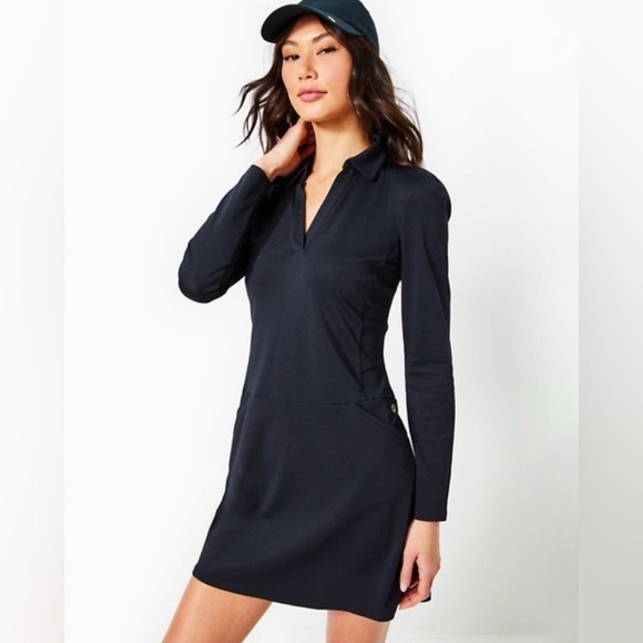 Lilly Pulitzer Brickell Dress UPF 50+ Black Collared Long Sleeve Size Small - Picture 1 of 10